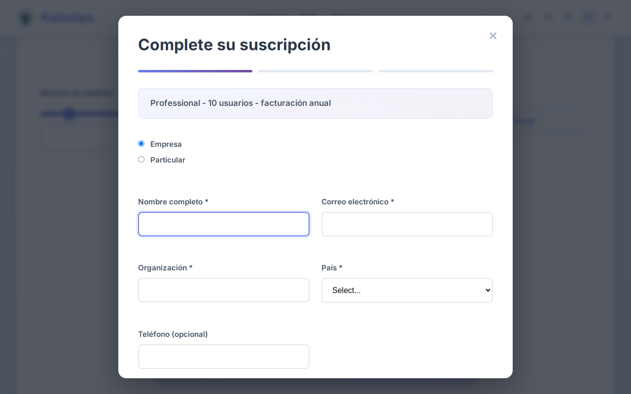 Ingrese la información de su organización