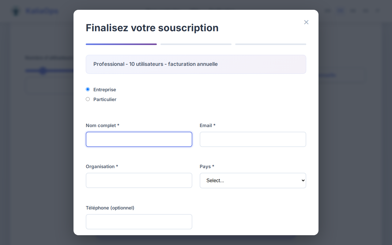Saisissez les informations de votre organisation