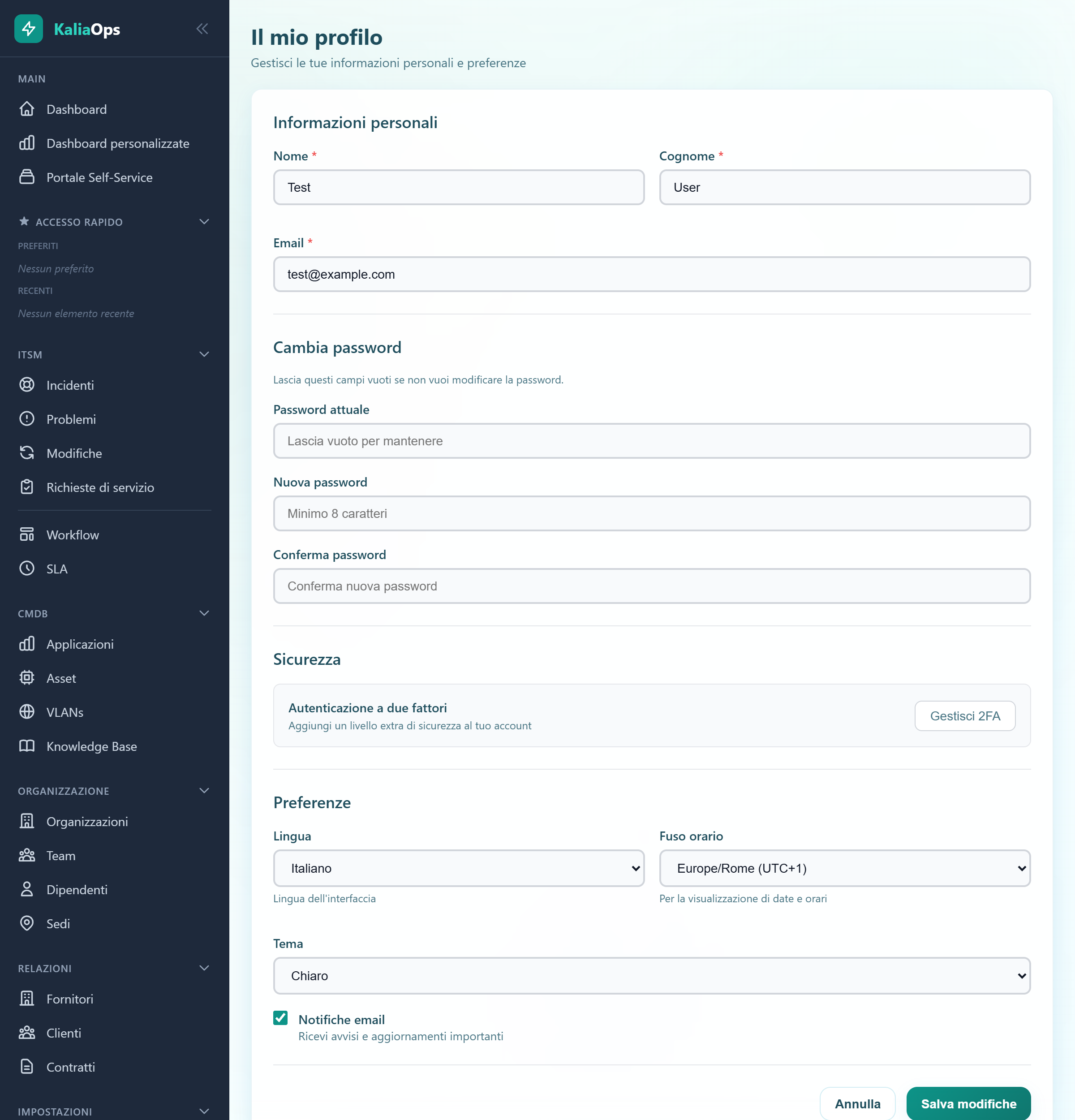 Personalizzazione del profilo