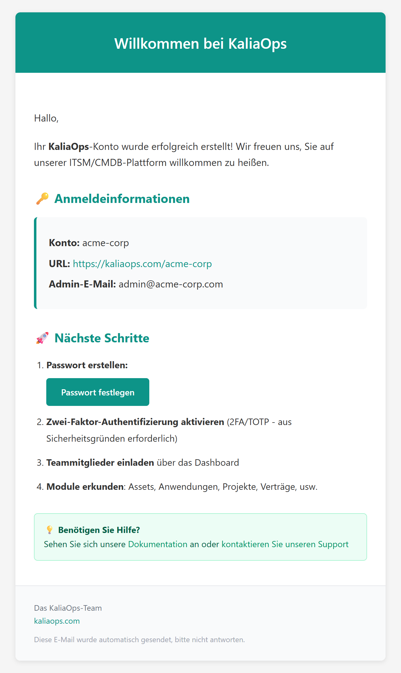 Erhalt Ihrer Zugangsdaten