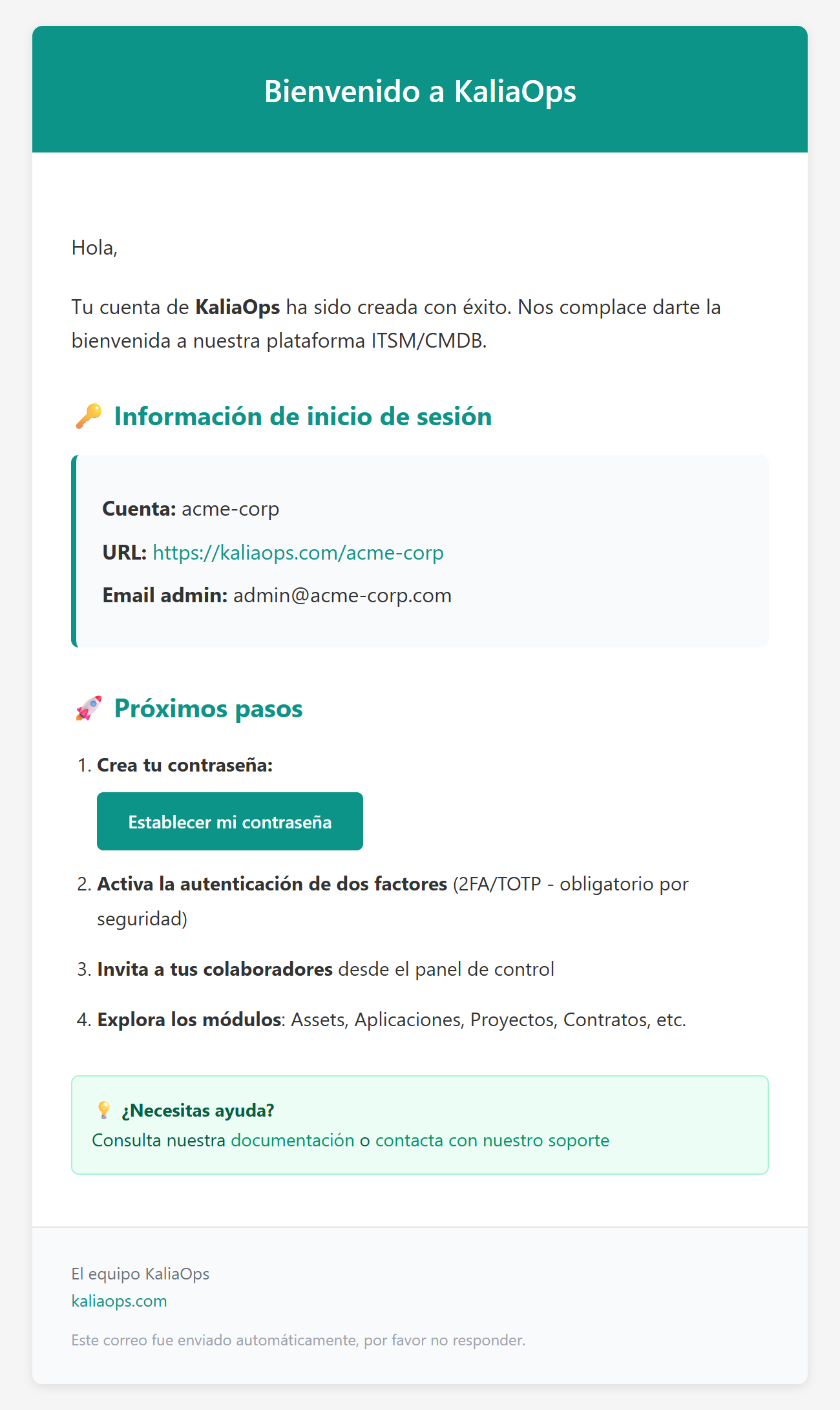 Recepción de sus accesos